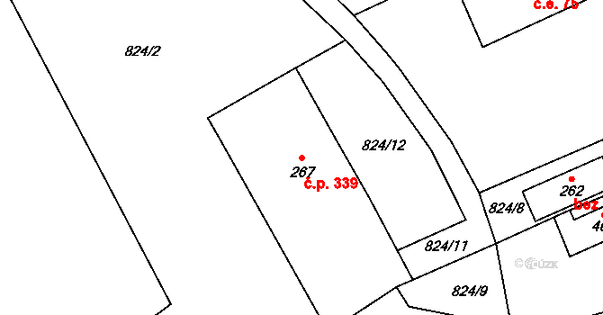 Ramzová 339, Ostružná na parcele st. 267 v KÚ Ostružná, Katastrální mapa