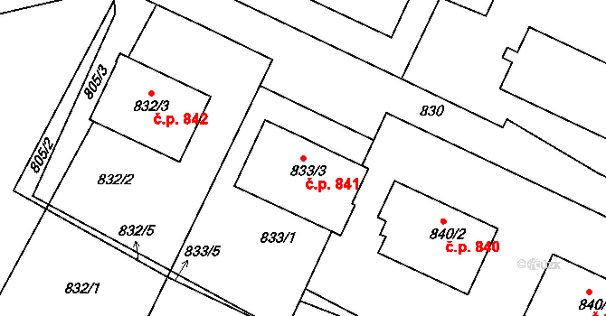 Moravský Krumlov 841 na parcele st. 833/3 v KÚ Moravský Krumlov, Katastrální mapa