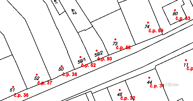 Žerůvky 50, Bystročice na parcele st. 59/2 v KÚ Žerůvky, Katastrální mapa