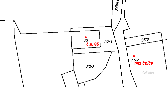 Jívová 85 na parcele st. 73 v KÚ Jívová, Katastrální mapa