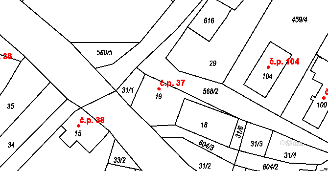 Drnovec 37, Cvikov na parcele st. 19 v KÚ Drnovec, Katastrální mapa