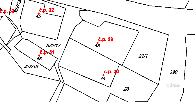 Kozojedy 29 na parcele st. 43 v KÚ Kozojedy u Žlunic, Katastrální mapa