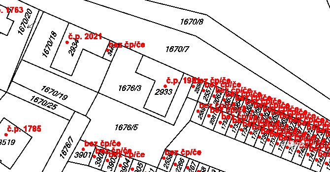 Hořice 1981 na parcele st. 2933 v KÚ Hořice v Podkrkonoší, Katastrální mapa