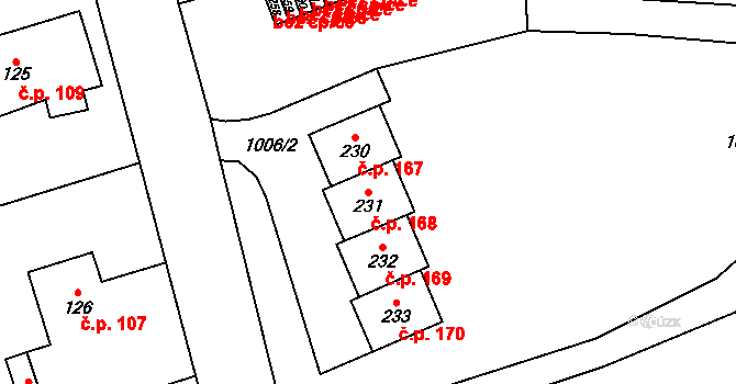 Semanín 168 na parcele st. 231 v KÚ Semanín, Katastrální mapa