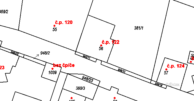 Velké Popovice 122 na parcele st. 56 v KÚ Velké Popovice, Katastrální mapa