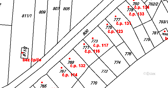 Miřetice u Klášterce nad Ohří 116, Klášterec nad Ohří na parcele st. 771 v KÚ Miřetice u Klášterce nad Ohří, Katastrální mapa