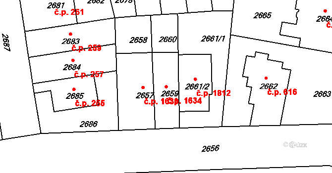 Černá Pole 1634, Brno na parcele st. 2659 v KÚ Černá Pole, Katastrální mapa
