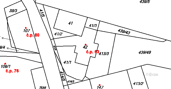 Černovice 63 na parcele st. 42 v KÚ Černovice u Kunštátu, Katastrální mapa