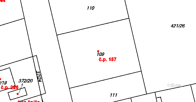 Hudcov 157, Teplice na parcele st. 109 v KÚ Hudcov, Katastrální mapa