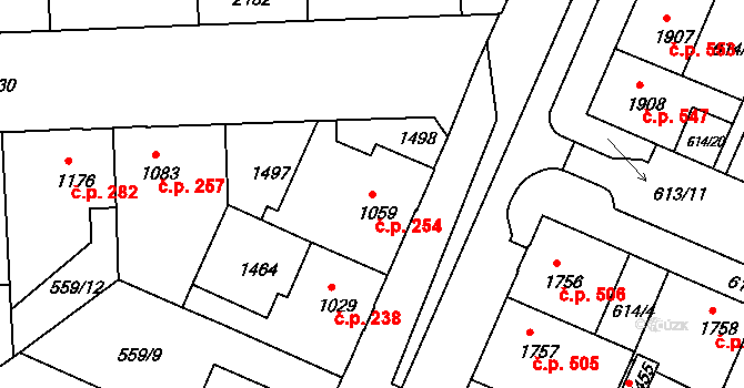 Mladá Boleslav II 254, Mladá Boleslav na parcele st. 1059 v KÚ Mladá Boleslav, Katastrální mapa