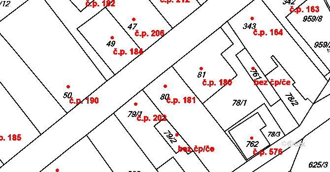 Borohrádek 181 na parcele st. 80 v KÚ Borohrádek, Katastrální mapa
