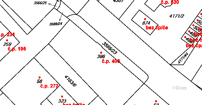 Lomnice nad Lužnicí 403 na parcele st. 396 v KÚ Lomnice nad Lužnicí, Katastrální mapa