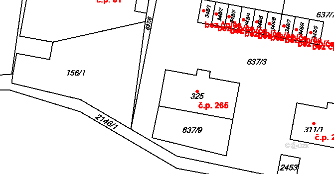 Horní Brusnice 265 na parcele st. 325 v KÚ Horní Brusnice, Katastrální mapa
