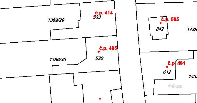 Rožmitál pod Třemšínem 405 na parcele st. 532 v KÚ Rožmitál pod Třemšínem, Katastrální mapa