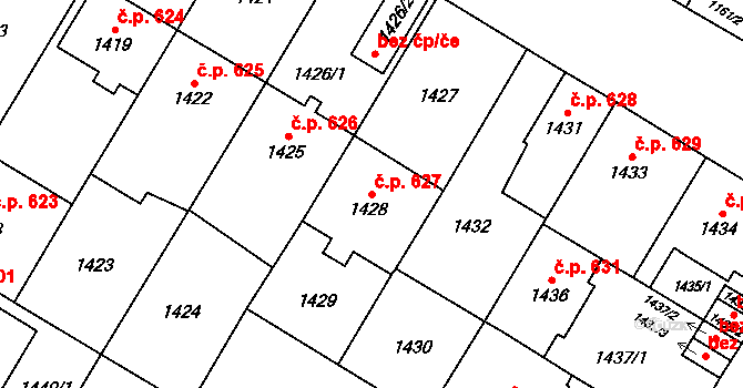 České Budějovice 7 627, České Budějovice na parcele st. 1428 v KÚ České Budějovice 7, Katastrální mapa