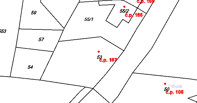 Dolní Libchava 167, Česká Lípa na parcele st. 53 v KÚ Dolní Libchava, Katastrální mapa