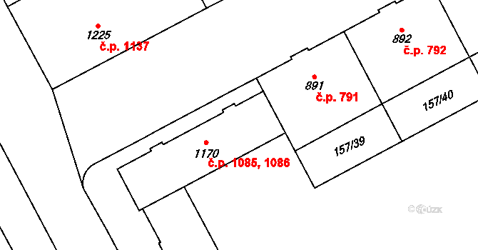 Hradec Králové 1085,1086 na parcele st. 1170 v KÚ Hradec Králové, Katastrální mapa