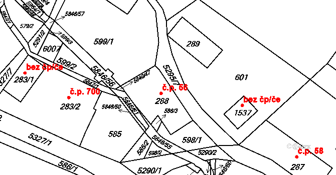 Mikulášovice 56 na parcele st. 288 v KÚ Mikulášovice, Katastrální mapa