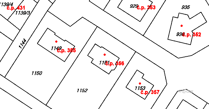 Doloplazy 356 na parcele st. 1151 v KÚ Doloplazy u Olomouce, Katastrální mapa