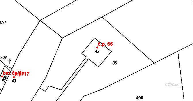 Domousnice 65 na parcele st. 42 v KÚ Domousnice, Katastrální mapa