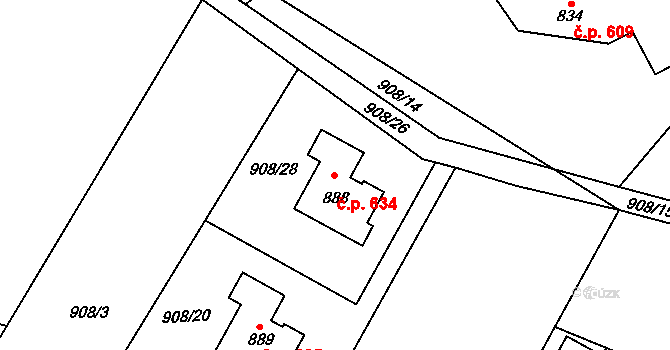 Černilov 634 na parcele st. 888 v KÚ Černilov, Katastrální mapa