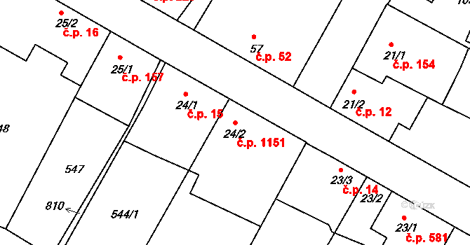 Sezimovo Ústí 1151 na parcele st. 24/2 v KÚ Sezimovo Ústí, Katastrální mapa