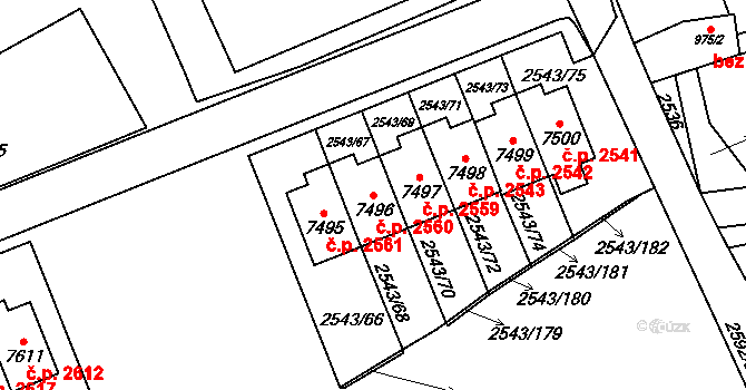 Cheb 2560 na parcele st. 7496 v KÚ Cheb, Katastrální mapa