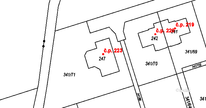 Bystročice 223 na parcele st. 247 v KÚ Bystročice, Katastrální mapa