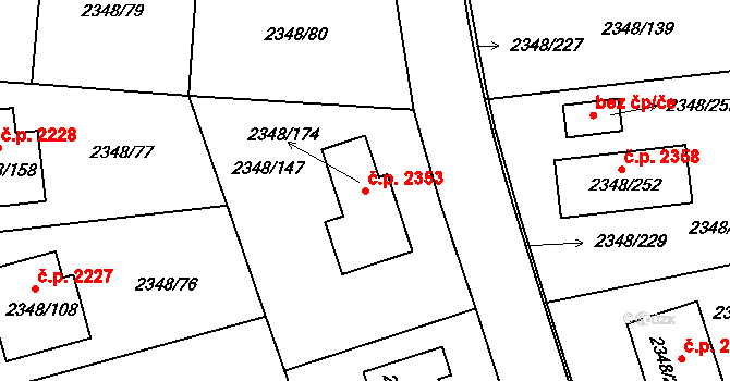 Pelhřimov 2353 na parcele st. 2348/174 v KÚ Pelhřimov, Katastrální mapa