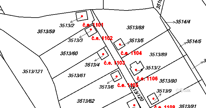 Kadaň 1103 na parcele st. 3513/4 v KÚ Kadaň, Katastrální mapa