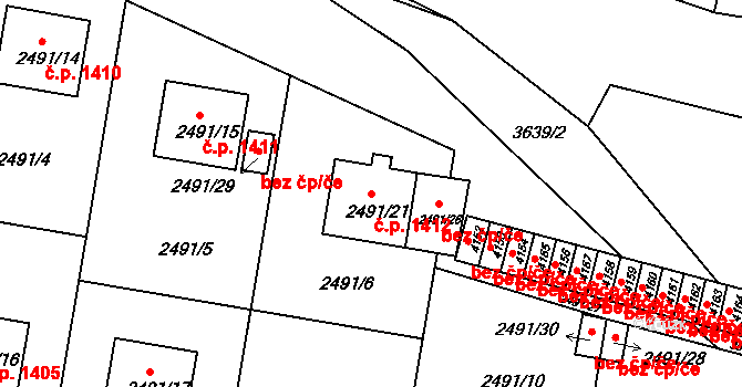 Bruntál 1412 na parcele st. 2491/21 v KÚ Bruntál-město, Katastrální mapa