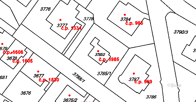 Předměstí 1985, Litoměřice na parcele st. 3785/2 v KÚ Litoměřice, Katastrální mapa