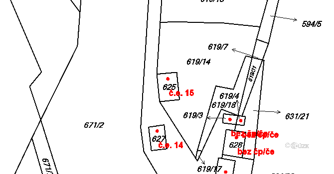 Čelkovice 15, Tábor na parcele st. 625 v KÚ Čelkovice, Katastrální mapa