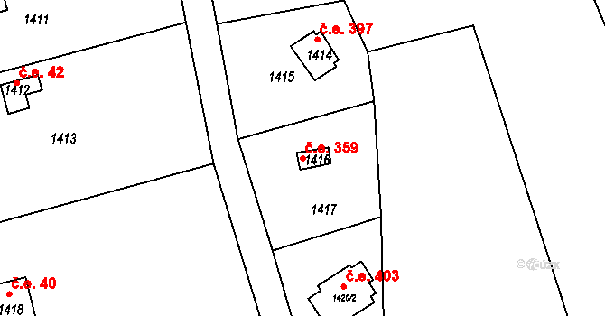 Mníšek pod Brdy 359 na parcele st. 1416 v KÚ Mníšek pod Brdy, Katastrální mapa