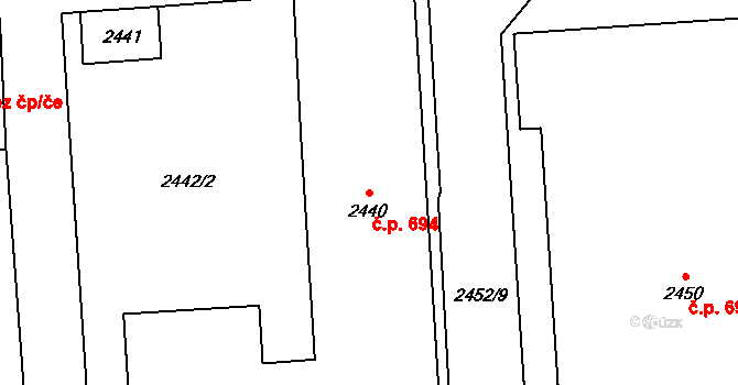 Jaktař 694, Opava na parcele st. 2440 v KÚ Jaktař, Katastrální mapa