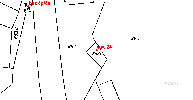 Měšetice 24, Sedlec-Prčice na parcele st. 35/1 v KÚ Měšetice, Katastrální mapa
