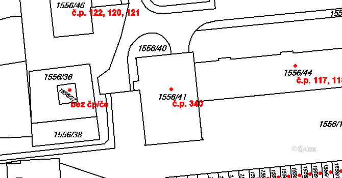 Křečkovice 340, Vyškov na parcele st. 1556/41 v KÚ Vyškov, Katastrální mapa