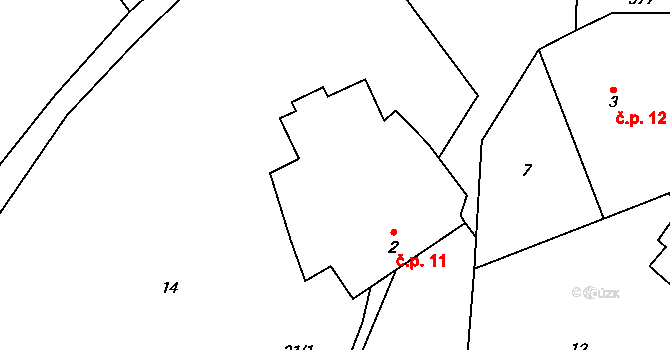 Klisinec 11, Hrazany na parcele st. 2 v KÚ Klisinec, Katastrální mapa