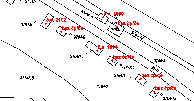 Jirkov 1998 na parcele st. 3764/10 v KÚ Jirkov, Katastrální mapa