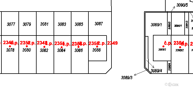 Stodůlky 2349, Praha na parcele st. 3088 v KÚ Stodůlky, Katastrální mapa