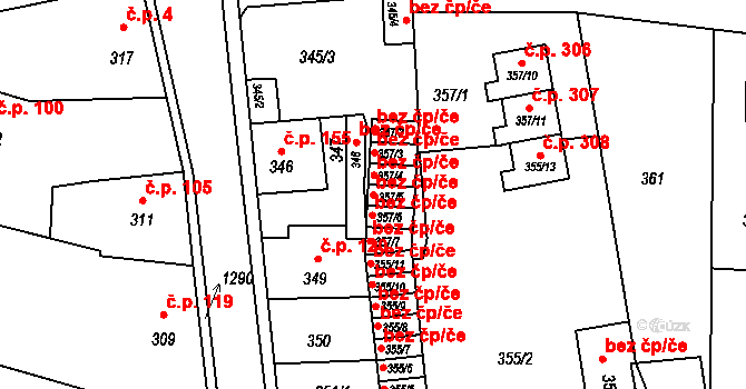 Neveklov 41558529 na parcele st. 357/5 v KÚ Neveklov, Katastrální mapa
