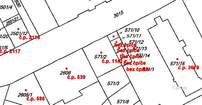 Předměstí 1141, Opava na parcele st. 571/2 v KÚ Opava-Předměstí, Katastrální mapa