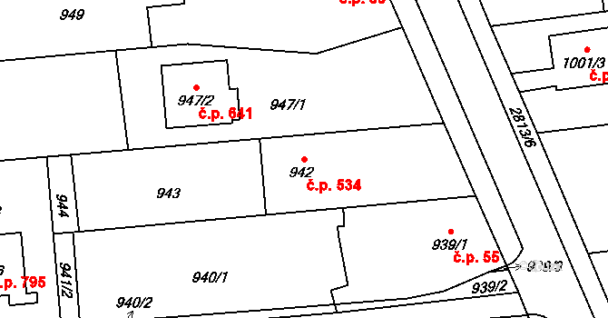 Bolatice 534 na parcele st. 942 v KÚ Bolatice, Katastrální mapa