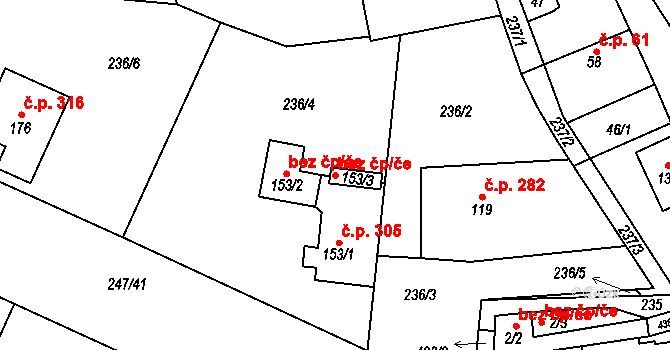 Tuchoměřice 45736529 na parcele st. 153/3 v KÚ Kněžívka, Katastrální mapa