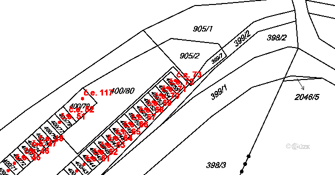 Vysokov 72 na parcele st. 400/54 v KÚ Vysokov, Katastrální mapa