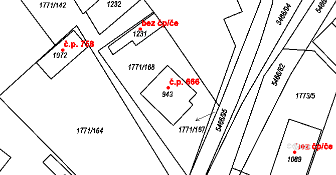 Polešovice 666 na parcele st. 943 v KÚ Polešovice, Katastrální mapa