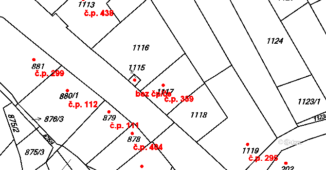 Buchlovice 359 na parcele st. 1117 v KÚ Buchlovice, Katastrální mapa