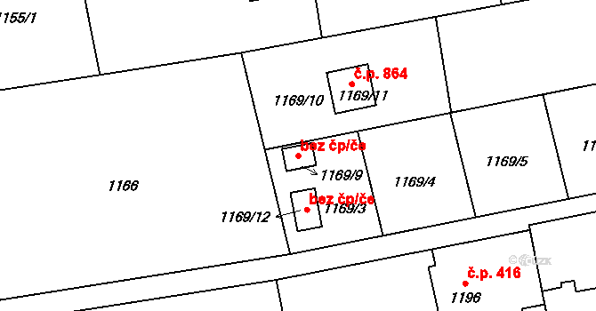 Ostrava 48450529 na parcele st. 1169/9 v KÚ Hrabová, Katastrální mapa