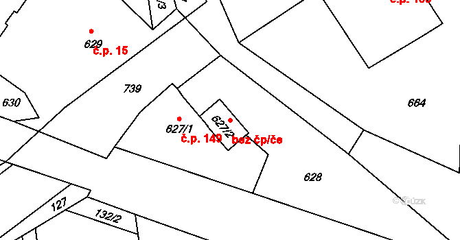 Lípa 48716529 na parcele st. 627/2 v KÚ Lípa nad Dřevnicí, Katastrální mapa
