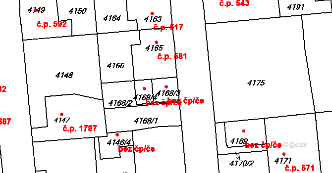 Kladno 49196529 na parcele st. 4168/3 v KÚ Kročehlavy, Katastrální mapa